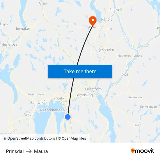 Prinsdal to Maura map