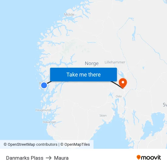 Danmarks Plass to Maura map