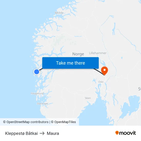 Kleppestø Båtkai to Maura map