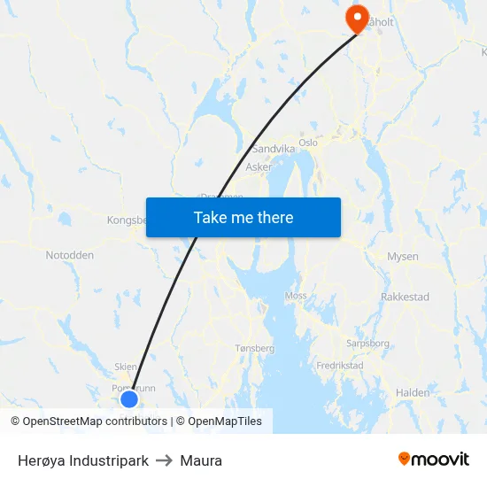 Herøya Industripark to Maura map