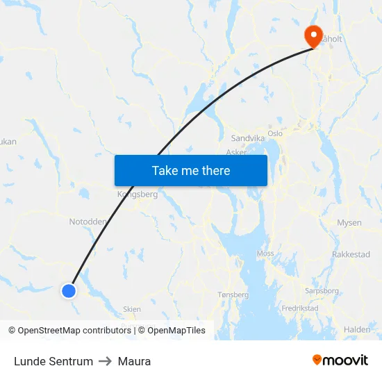 Lunde Sentrum to Maura map
