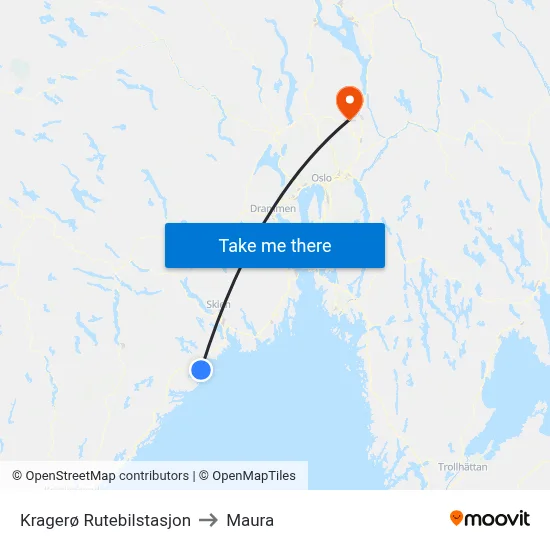 Kragerø Rutebilstasjon to Maura map