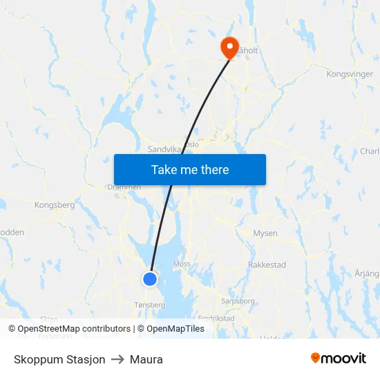 Skoppum Stasjon to Maura map