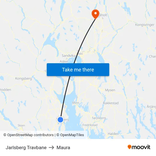 Jarlsberg Travbane to Maura map