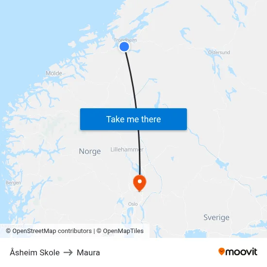 Åsheim Skole to Maura map