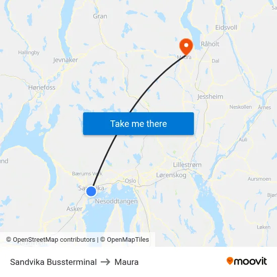 Sandvika Bussterminal to Maura map