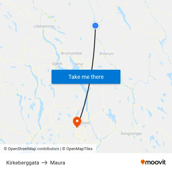 Kirkeberggata to Maura map