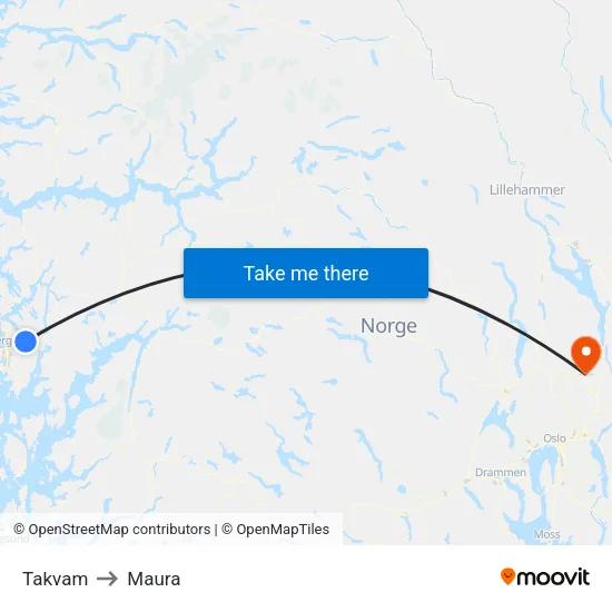Takvam to Maura map
