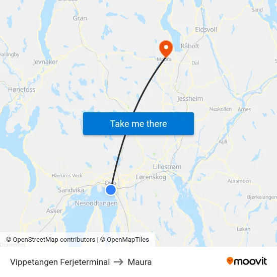 Vippetangen Ferjeterminal to Maura map