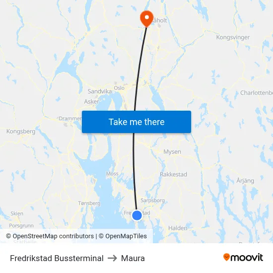 Fredrikstad Bussterminal to Maura map