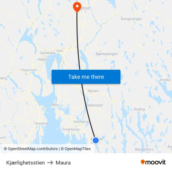 Kjærlighetsstien to Maura map