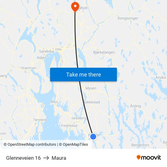 Glenneveien 16 to Maura map