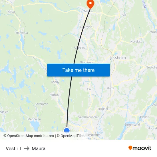 Vestli T to Maura map