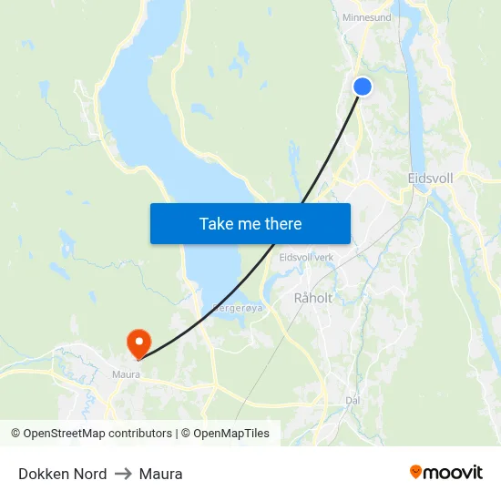 Dokken Nord to Maura map