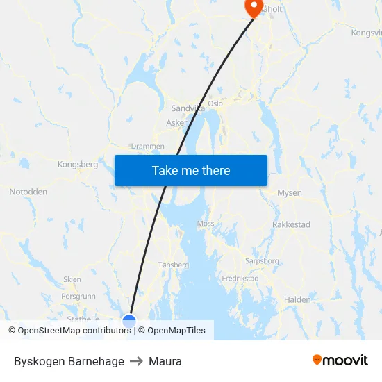 Byskogen Barnehage to Maura map