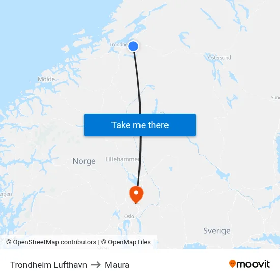Trondheim Lufthavn to Maura map