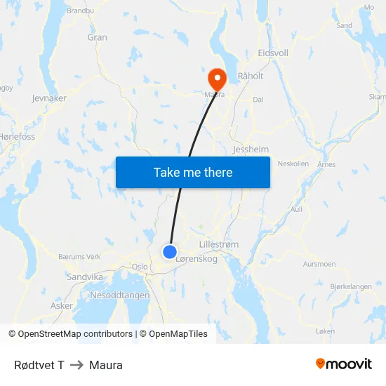 Rødtvet T to Maura map