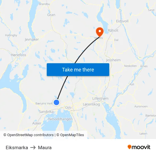 Eiksmarka to Maura map