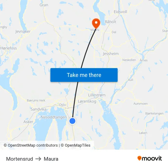 Mortensrud to Maura map