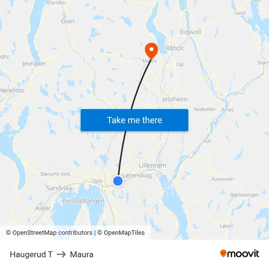 Haugerud T to Maura map