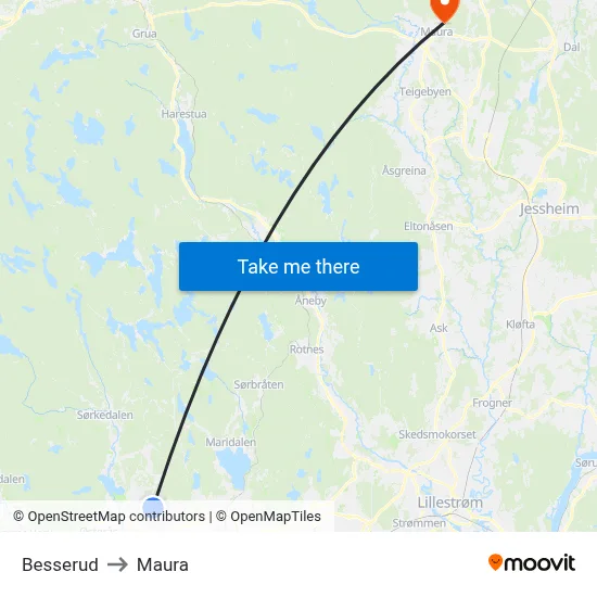 Besserud to Maura map