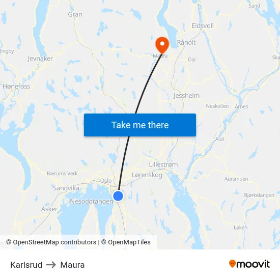 Karlsrud to Maura map