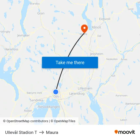 Ullevål Stadion T to Maura map