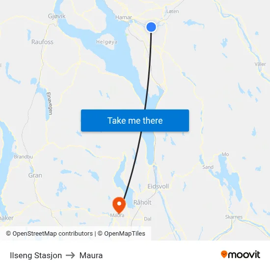 Ilseng Stasjon to Maura map