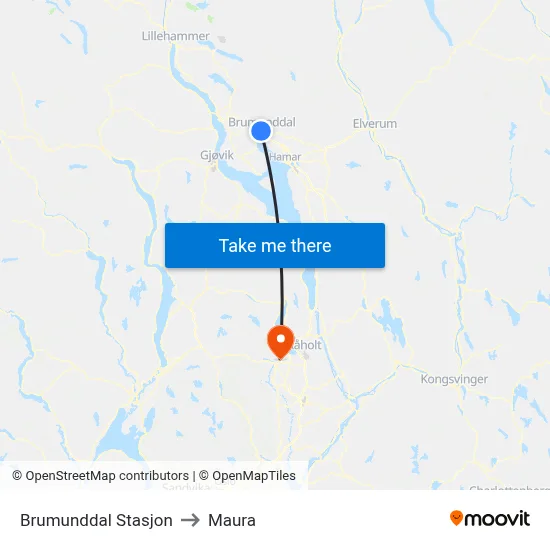 Brumunddal Stasjon to Maura map