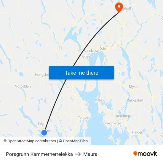 Porsgrunn Kammerherreløkka to Maura map