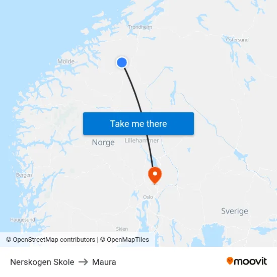 Nerskogen Skole to Maura map