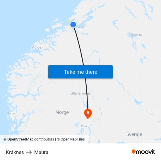 Kråknes to Maura map