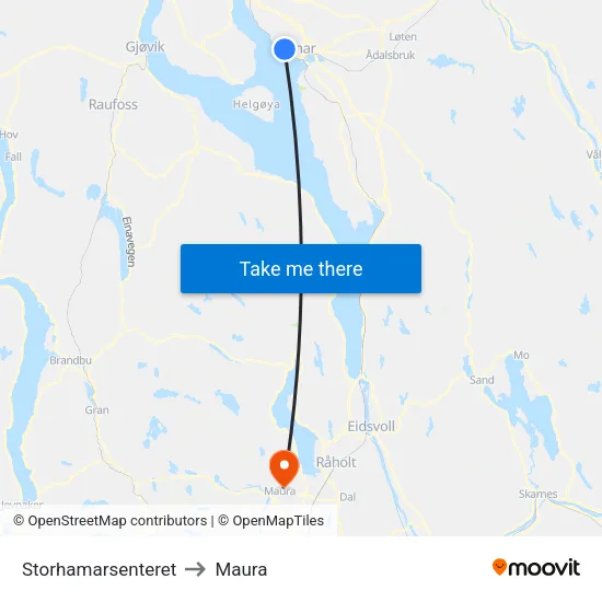 Storhamarsenteret to Maura map
