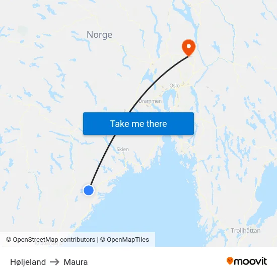 Høljeland to Maura map
