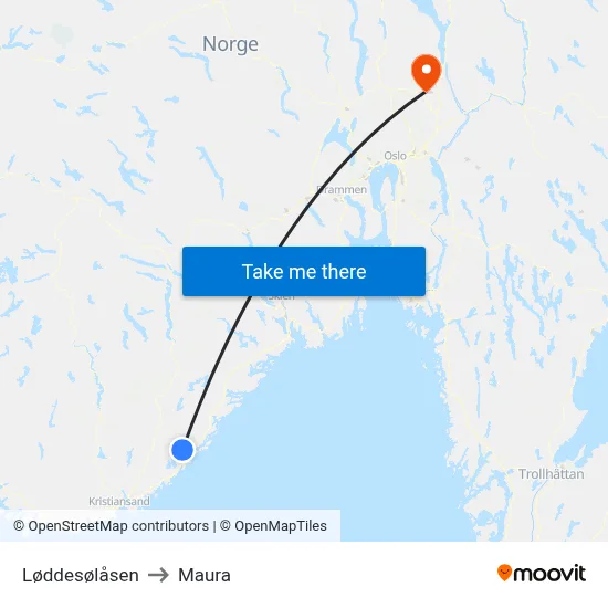 Løddesølåsen to Maura map