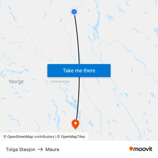 Tolga Stasjon to Maura map
