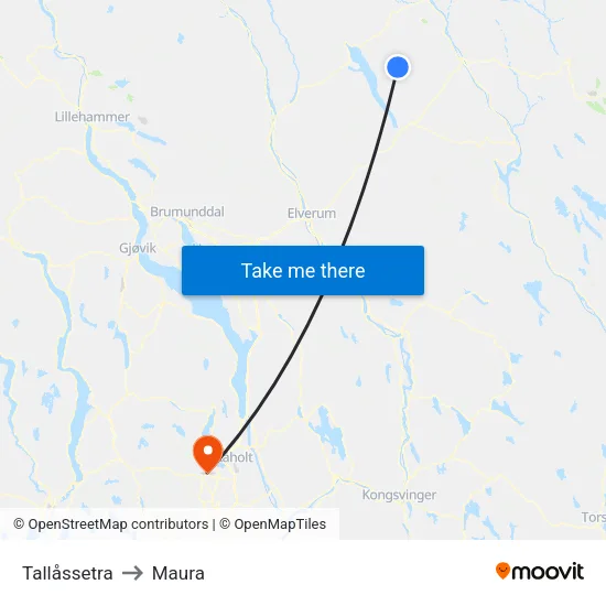 Tallåssætervegen to Maura map