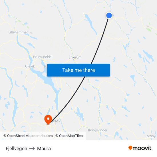 Fjellvegen to Maura map