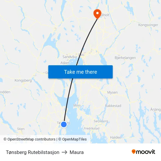 Tønsberg Rutebilstasjon to Maura map