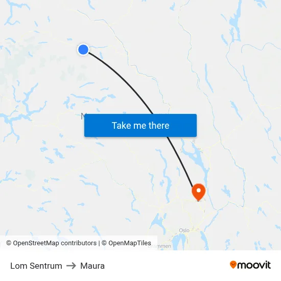 Lom Sentrum to Maura map