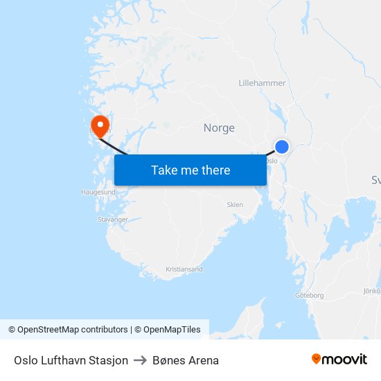 Oslo Lufthavn Stasjon to Bønes Arena map