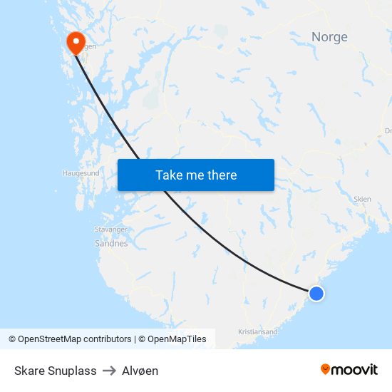 Skare Snuplass to Alvøen map