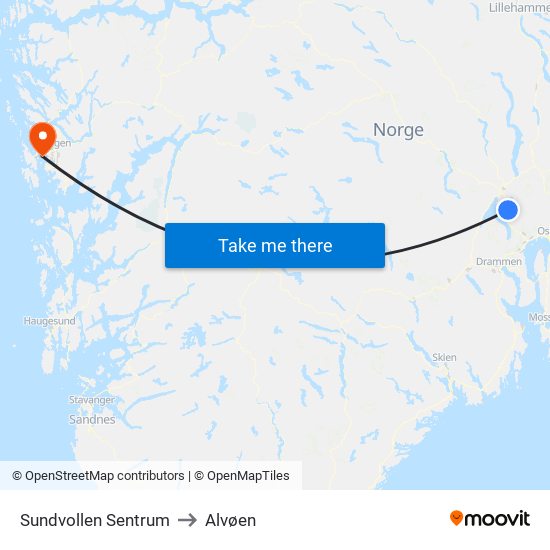 Sundvollen Sentrum to Alvøen map