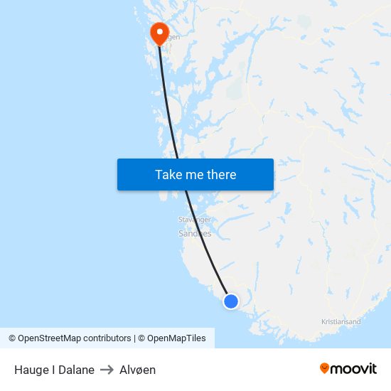 Hauge I Dalane to Alvøen map