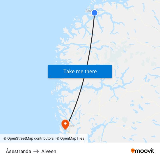 Åsestranda to Alvøen map