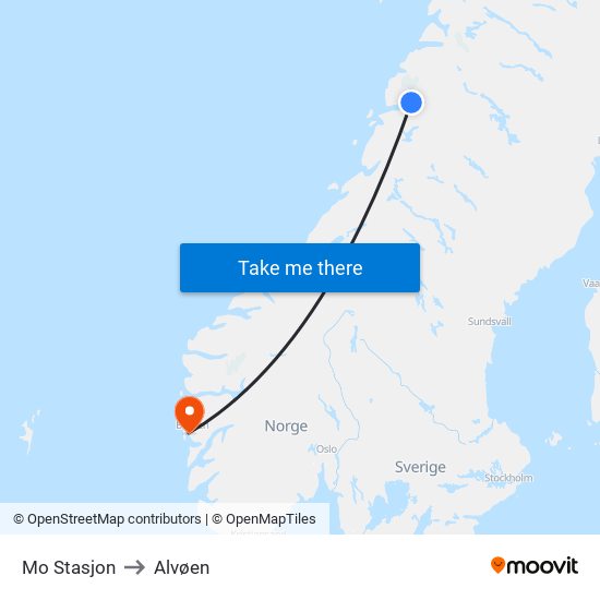 Mo Stasjon to Alvøen map