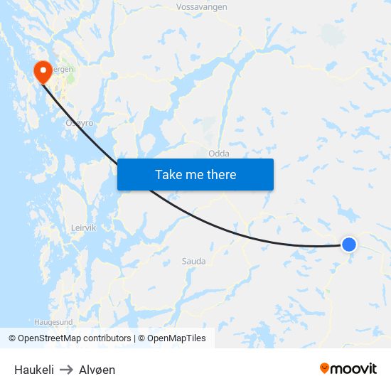 Haukeli to Alvøen map