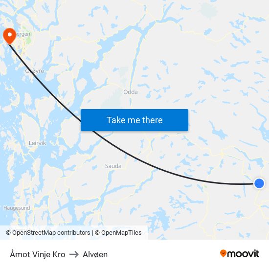 Åmot Vinje Kro to Alvøen map