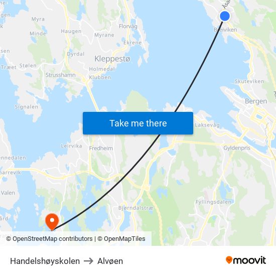 Handelshøyskolen to Alvøen map