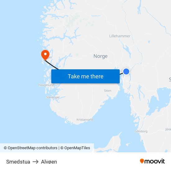 Smedstua to Alvøen map